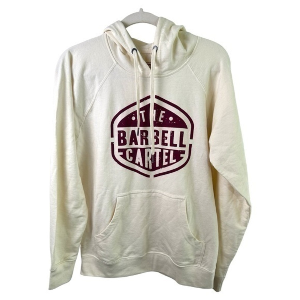 The Barbell Cartel Sweatshirt Womens XS Hoodie Big Logo Weightlifting Gym Beige